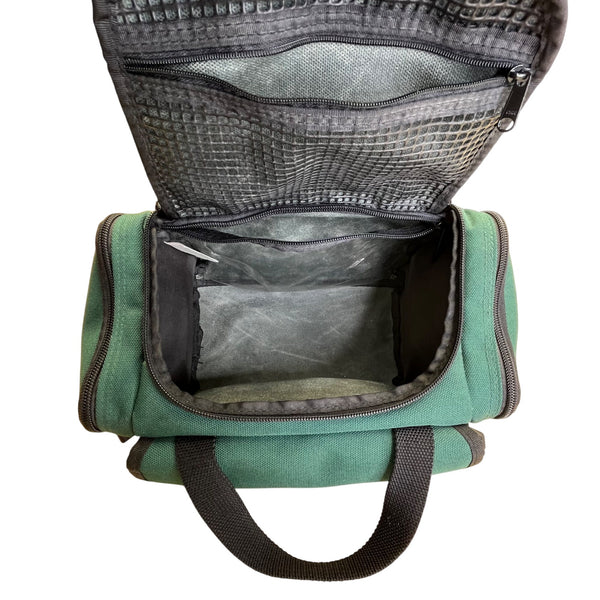 L.L. Bean Green Canvas Zippered Compartments Carry Handles AK02 Mini Duffel Bag