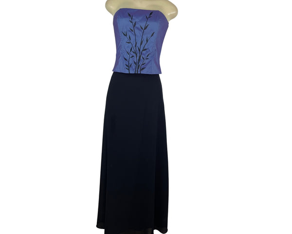 Jessica McClintock Womens Strapless Purple Top Sz 8 & Black Maxi Skirt Set Sz 6