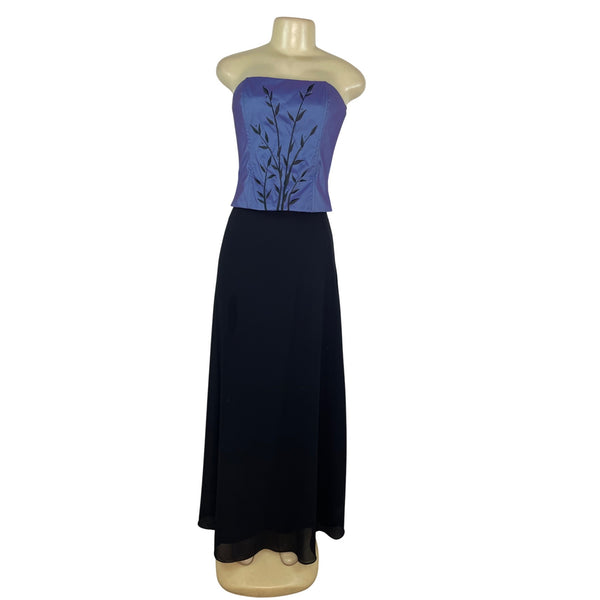 Jessica McClintock Womens Strapless Purple Top Sz 8 & Black Maxi Skirt Set Sz 6