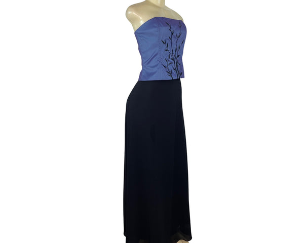 Jessica McClintock Womens Strapless Purple Top Sz 8 & Black Maxi Skirt Set Sz 6
