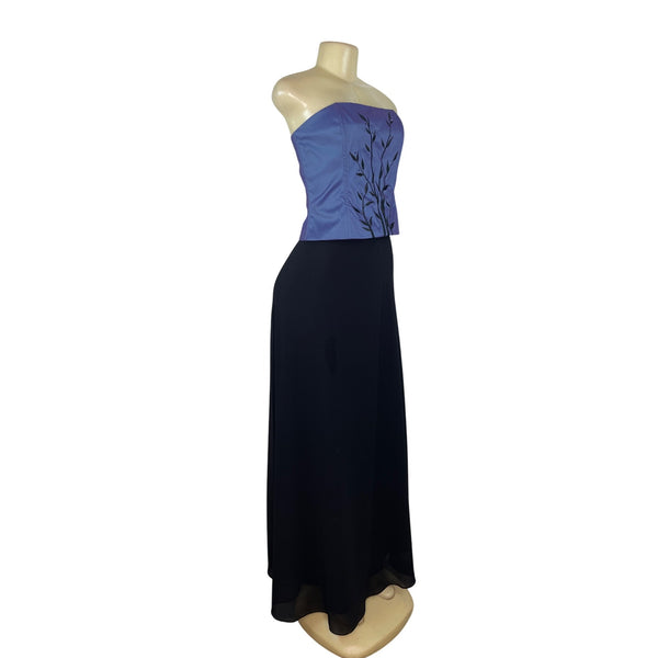 Jessica McClintock Womens Strapless Purple Top Sz 8 & Black Maxi Skirt Set Sz 6