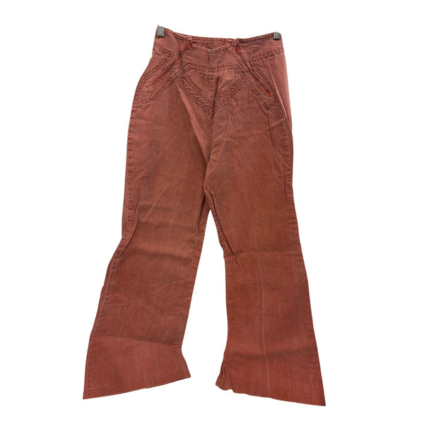 Rust Red Flared High-Waisted Denim Pants Womens 70s-Inspired Retro Style
