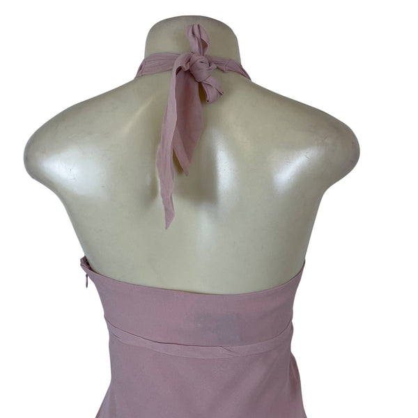 BCBG Maxazria Pink Women’s Halter Neck Embroidered Floral Dress Layered Size 2