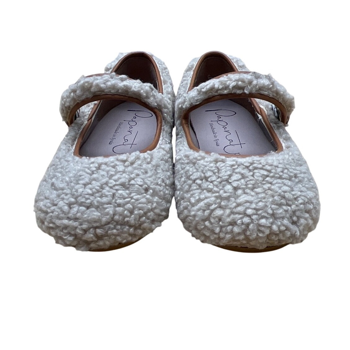 Papanatas Girls Beige Shearling Strap Closure Flat Shoes Size US 7 EU 23- New