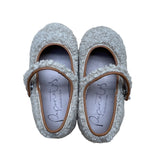 Papanatas Girls Beige Shearling Strap Closure Flat Shoes Size US 7 EU 23- New