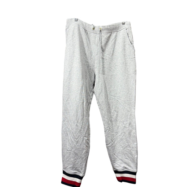 Tommy Hilfiger Mens Grey Cotton Jogger Pants Size Large Red/Blue Stripe Cuffs