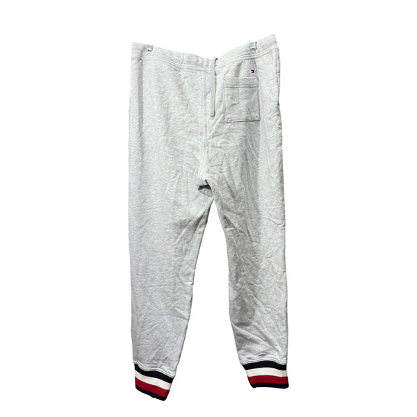 Tommy Hilfiger Mens Grey Cotton Jogger Pants Size Large Red/Blue Stripe Cuffs