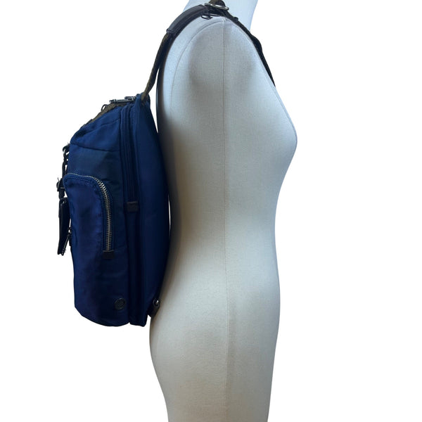 Tumi womens Blue Nylon Adjustable Strap Multiple Pockets Crossbody Sling Bag