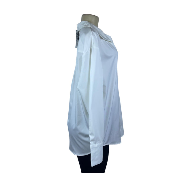 Prettywear Women White Satin Long Sleeve Collar Shirt Elegant Classic Sz L - New