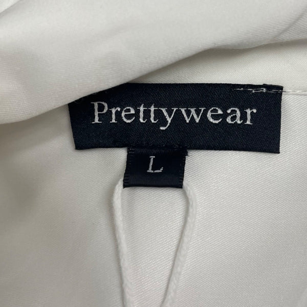 Prettywear Women White Satin Long Sleeve Collar Shirt Elegant Classic Sz L - New