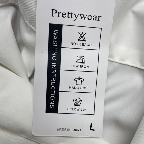 Prettywear Women White Satin Long Sleeve Collar Shirt Elegant Classic Sz L - New