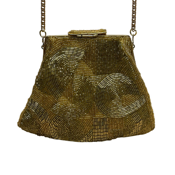 Vintage Carla Marchi Women’s Gold Beads With Chain Strap Elegant Evening Bag