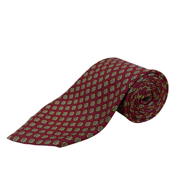 Vintage Brooks Brothers Mens Red Yellow Silk Geometric Pattern Tie