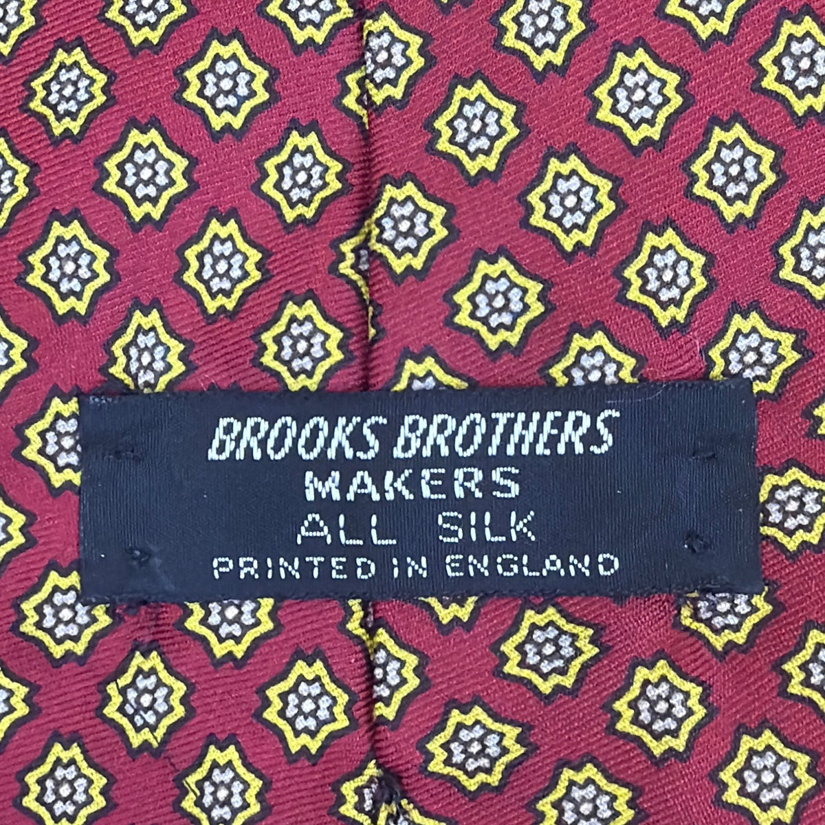 Vintage Brooks Brothers Mens Red Yellow Silk Geometric Pattern Tie