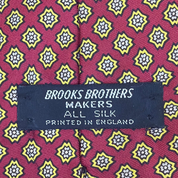 Vintage Brooks Brothers Mens Red Yellow Silk Geometric Pattern Tie