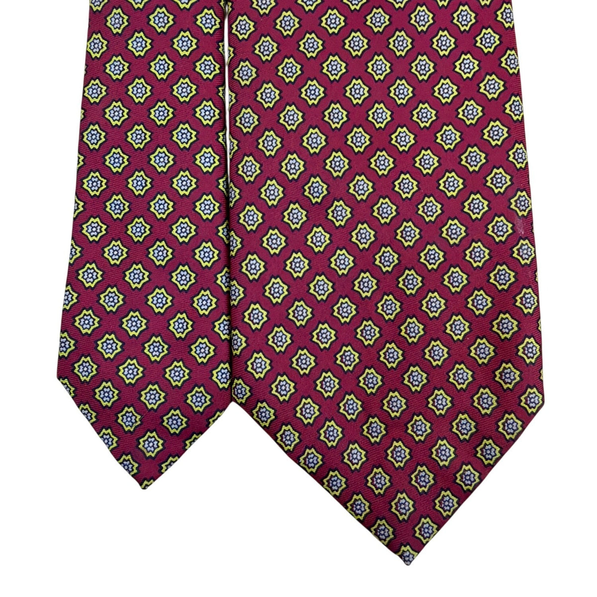 Vintage Brooks Brothers Mens Red Yellow Silk Geometric Pattern Tie