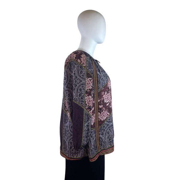 Daniel Rainn Womens Multicolor Printed Boho Blouse Tassel Detail Size 3X