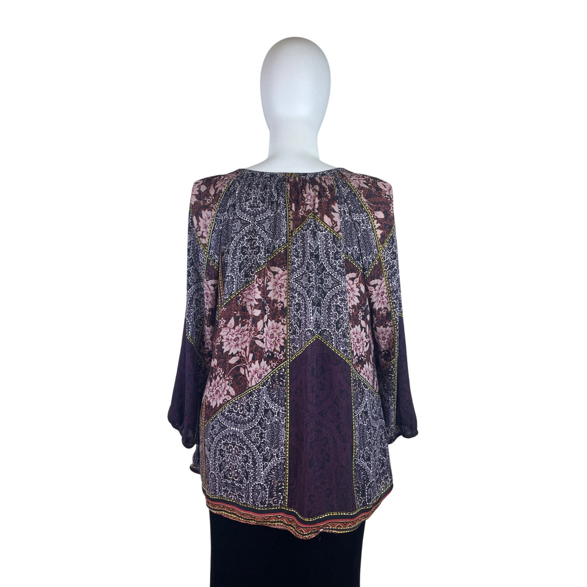 Daniel Rainn Womens Multicolor Printed Boho Blouse Tassel Detail Size 3X