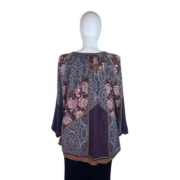 Daniel Rainn Womens Multicolor Printed Boho Blouse Tassel Detail Size 3X