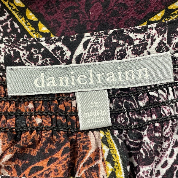 Daniel Rainn Womens Multicolor Printed Boho Blouse Tassel Detail Size 3X