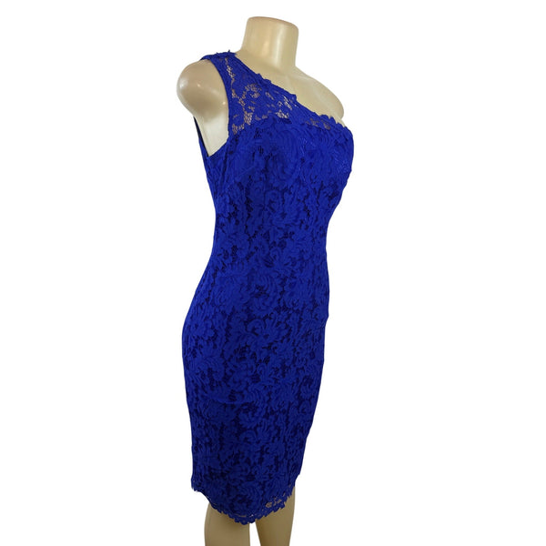 Eliza J Womens One-Shoulder Royal Blue Lace Sheath Dress Sz 4 - New