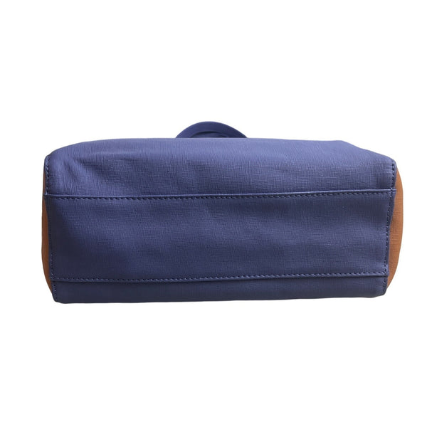 Joy Mangano Brown And Blue Leather Colorblock Tote Bag Sz L - NWOT