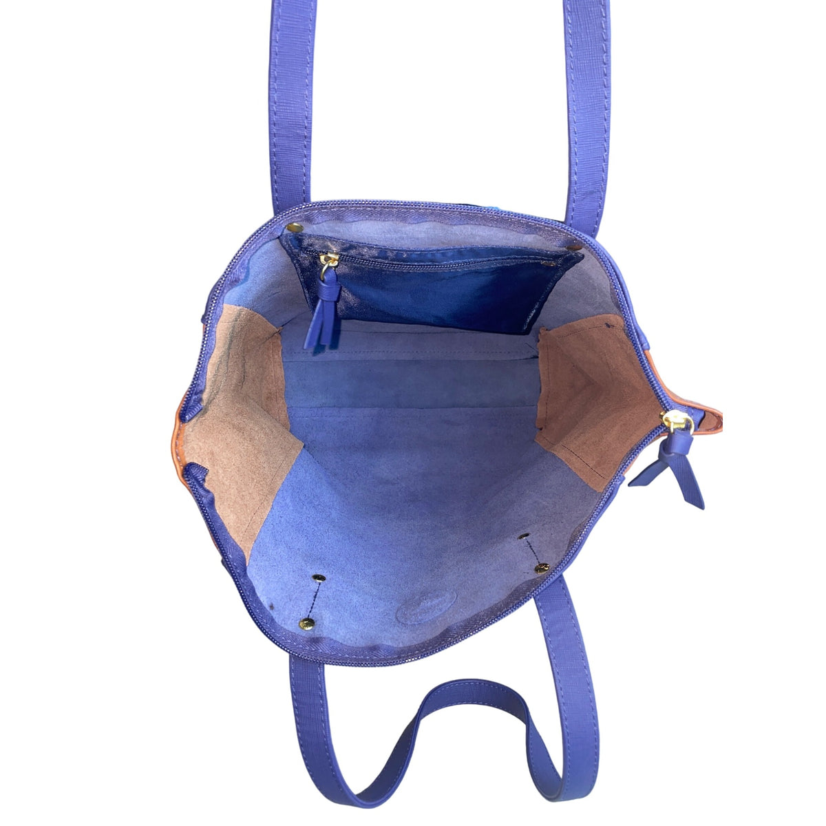 Joy Mangano Brown And Blue Leather Colorblock Tote Bag Sz L - NWOT