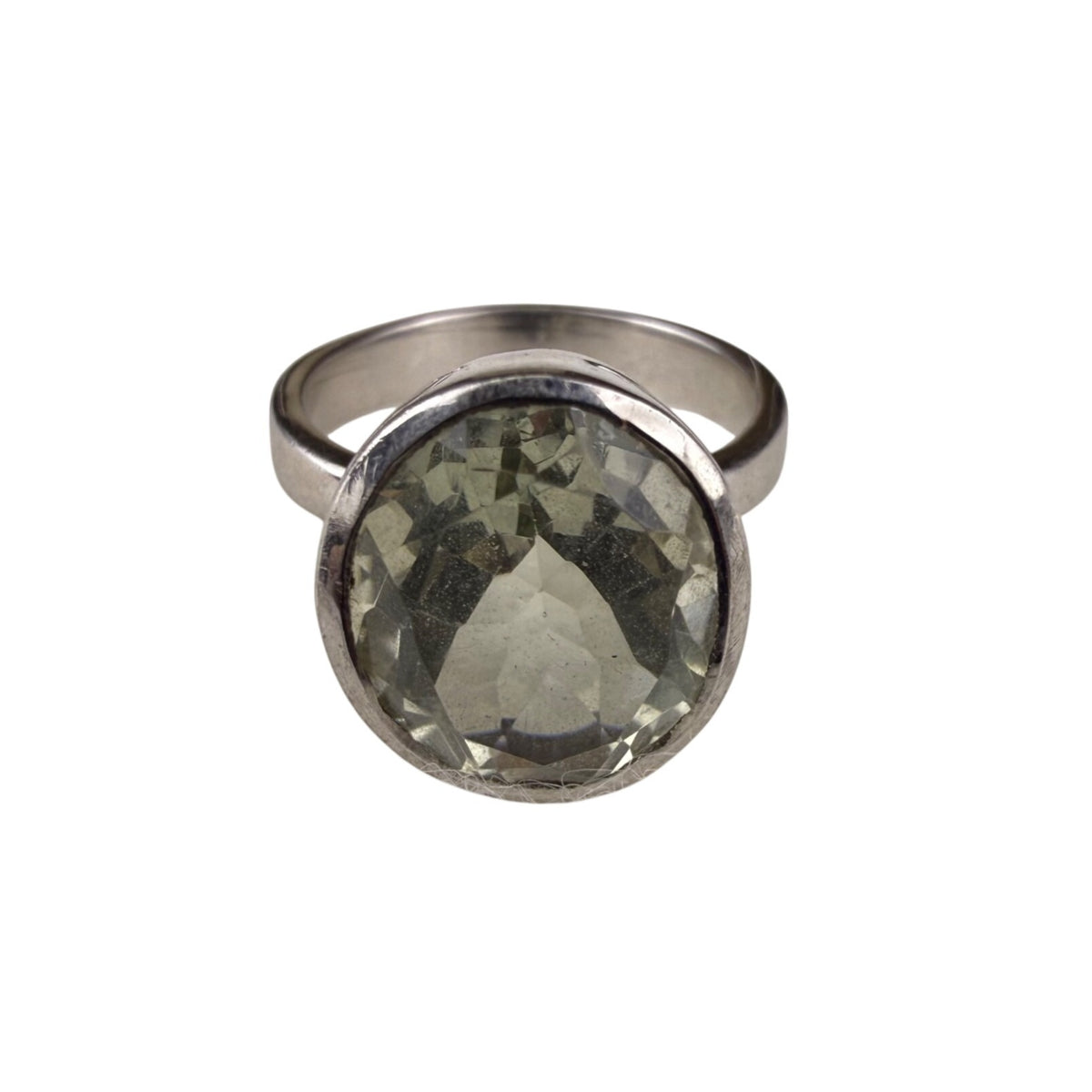 Sterling Silver Womens Green Gemstone Ring Stamped Bold Setting Silver 925 Sz 5