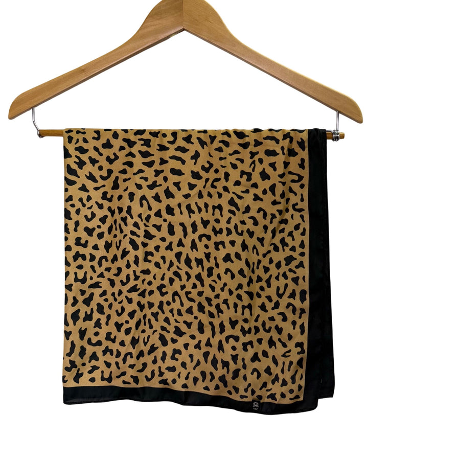 Leopard Print Womens Brown & Black Satin Scarf Animal Pattern Lightweight Wrap