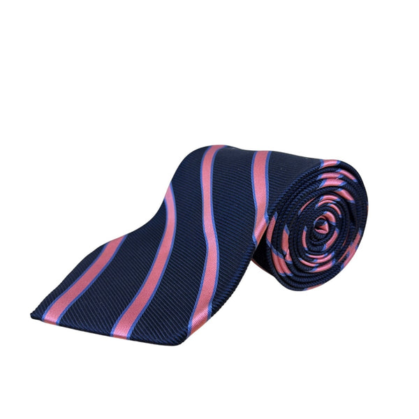 Vintage Brooks Brothers Navy & Pink Silk Striped Necktie Classic Pattern