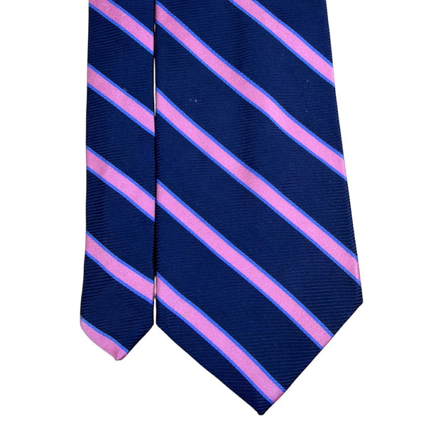 Vintage Brooks Brothers Navy & Pink Silk Striped Necktie Classic Pattern