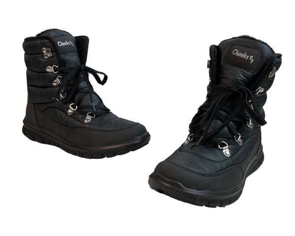 Cheeks Women's Black Quilted Fashion Design Ankle Top Puffer Boots Sz 8M - NWB