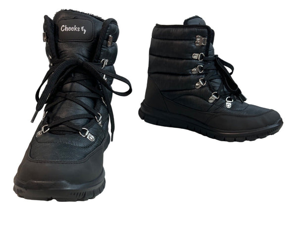 Cheeks Women's Black Quilted Fashion Design Ankle Top Puffer Boots Sz 8M - NWB