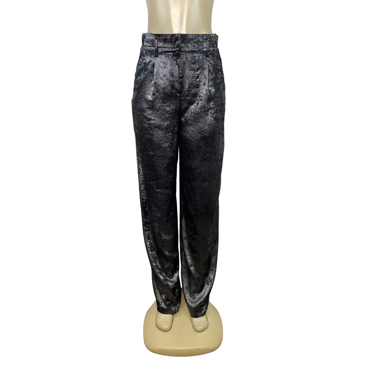 BCBGMAXAZRIA Womens Metallic Black Velvet Trousers Pants Size S