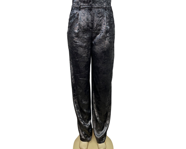 BCBGMAXAZRIA Womens Metallic Black Velvet Trousers Pants Size S