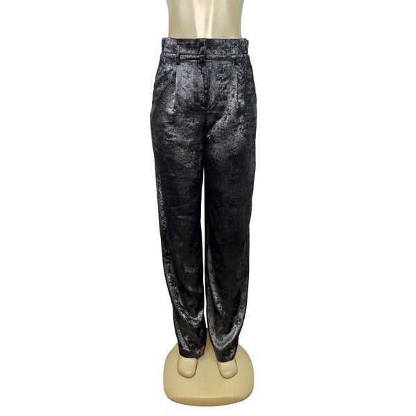 BCBGMAXAZRIA Womens Metallic Black Velvet Trousers Pants Size S