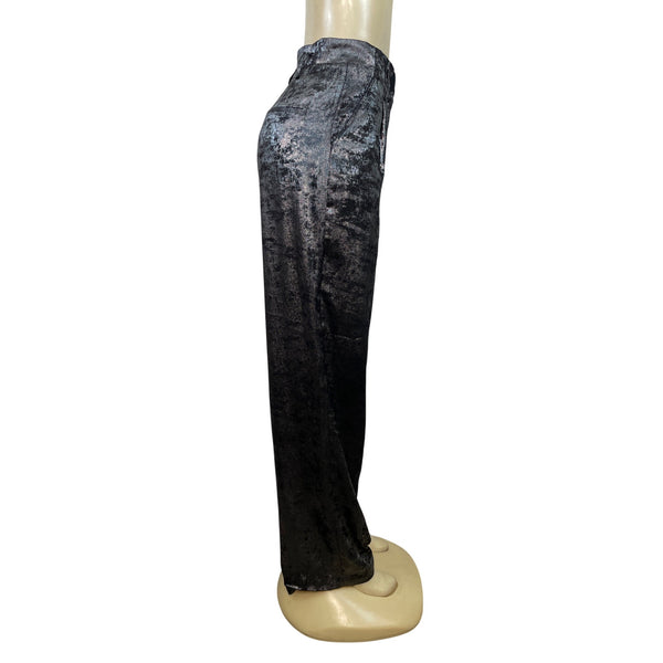 BCBGMAXAZRIA Womens Metallic Black Velvet Trousers Pants Size S