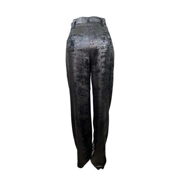 BCBGMAXAZRIA Womens Metallic Black Velvet Trousers Pants Size S