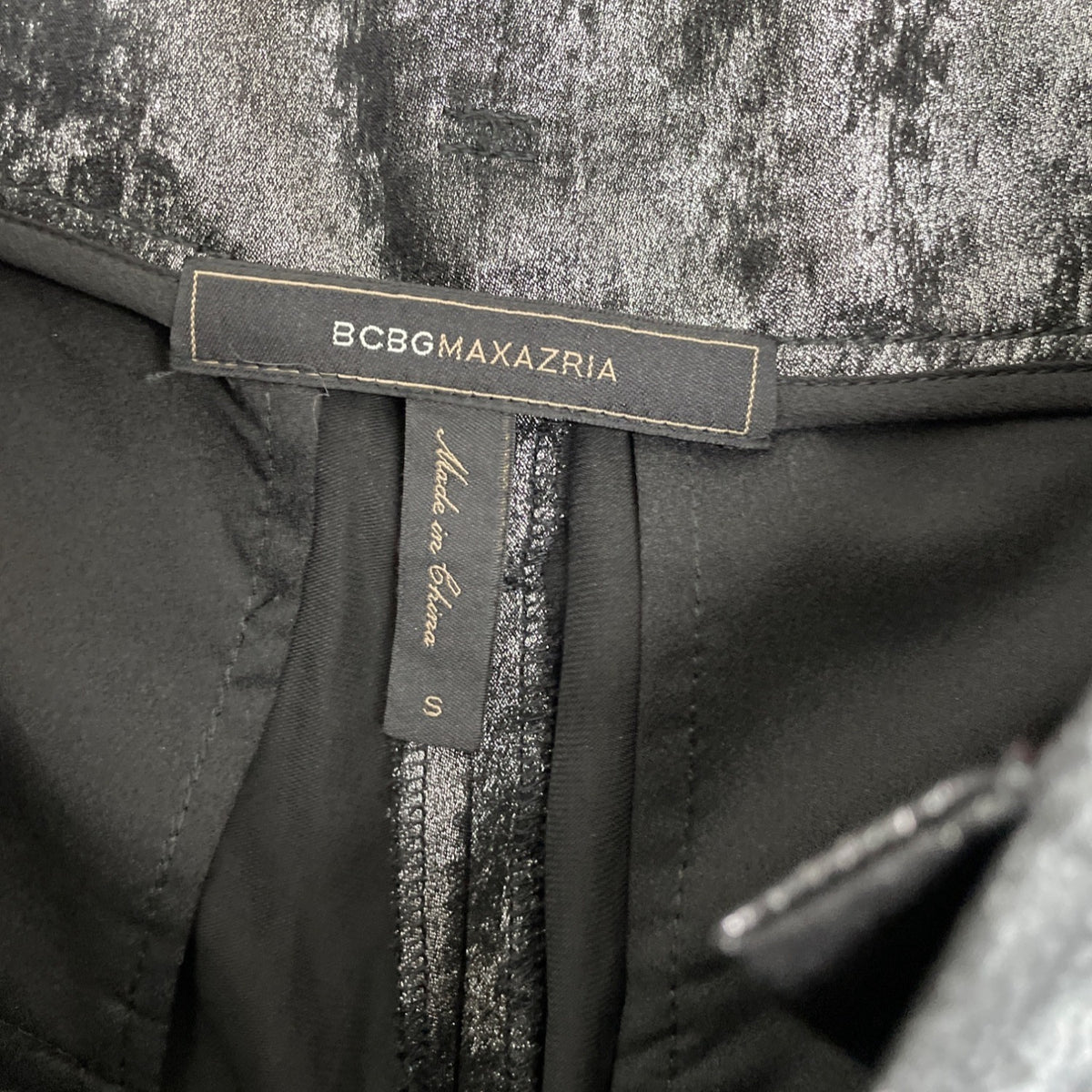 BCBGMAXAZRIA Womens Metallic Black Velvet Trousers Pants Size S