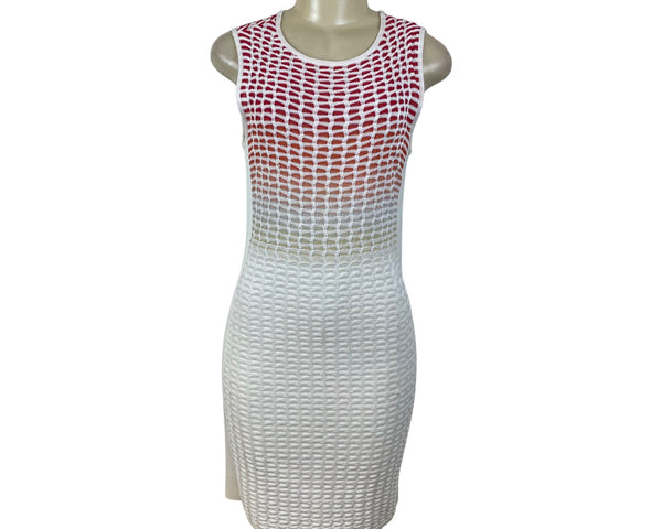 Magaschoni Womens Red/White Gradient Crochet Sleeveless Dress Fitted Size S