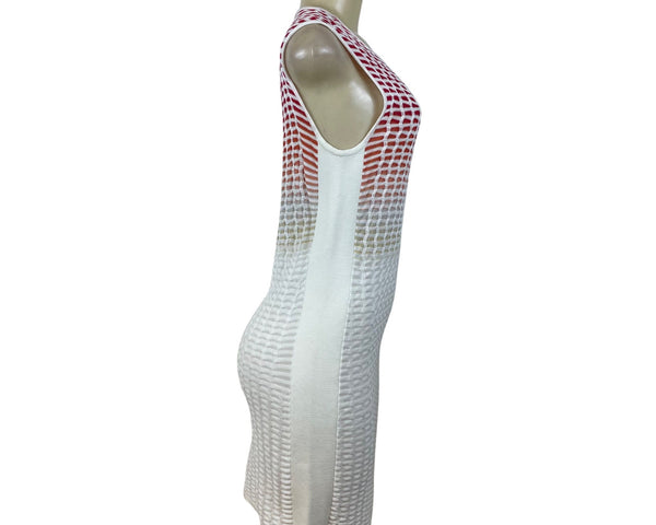 Magaschoni Womens Red/White Gradient Crochet Sleeveless Dress Fitted Size S