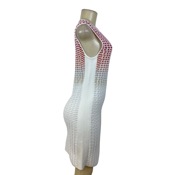 Magaschoni Womens Red/White Gradient Crochet Sleeveless Dress Fitted Size S