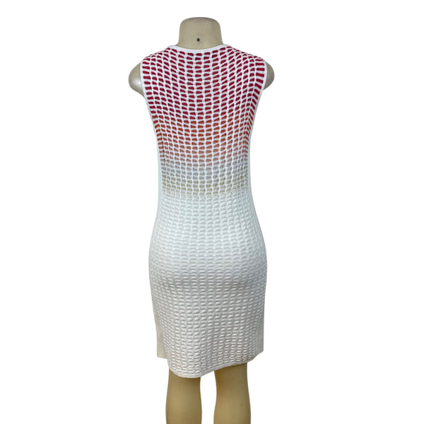 Magaschoni Womens Red/White Gradient Crochet Sleeveless Dress Fitted Size S