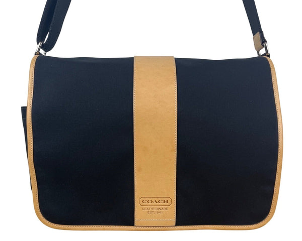 Coach Women’s Black Canvas Adjustable Strap Snap Closure Messenger Bag Size M