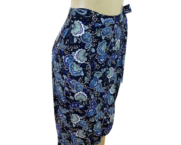 Loft Womens Floral Wrap Skirt Blue & Black Paisley Print Size 0