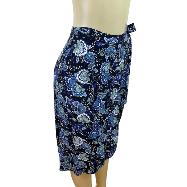 Loft Womens Floral Wrap Skirt Blue & Black Paisley Print Size 0