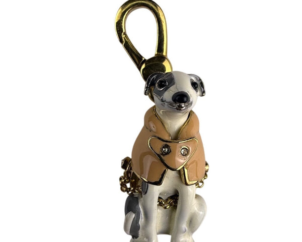 Juicy Couture Womens Gold Tone Dog Charm Keychain White/Beige Enameled