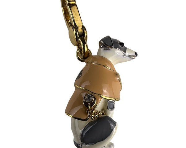 Juicy Couture Womens Gold Tone Dog Charm Keychain White/Beige Enameled