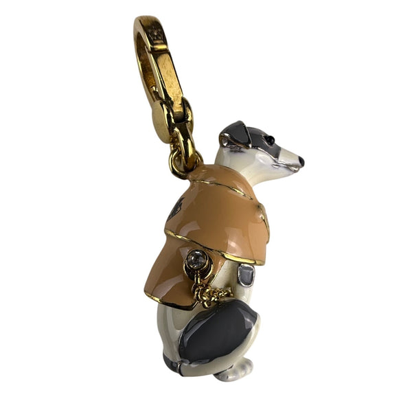Juicy Couture Womens Gold Tone Dog Charm Keychain White/Beige Enameled