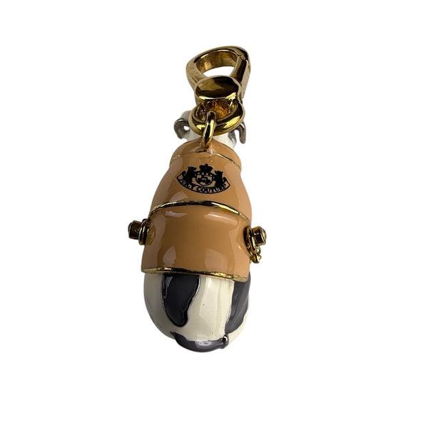 Juicy Couture Womens Gold Tone Dog Charm Keychain White/Beige Enameled